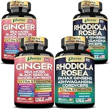 Dynamic Duo Herbal Bundle, Ginger, Rhodiola Rosea, Sea Moss, Ashwagandha, Black Seed Oil, Panax Ginseng, Turmeric, Dandelion, Cordyceps, Ginkgo Biloba, ACV, Elderberry, Manuka Honey 2 Pack