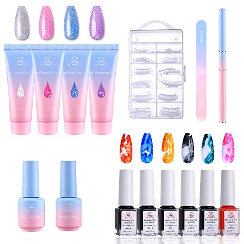 Makartt Blooming Nail Polish with Jelly Glitter Poly Nail Extension Gel Kit Bundle