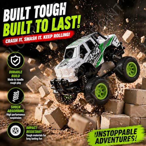 Image of PLUSPOINT 4 Pack Die-Cast Monster Trucks for Kids, Pull Back Toy Cars 1:48 Scale, Metal Body Off-Road Big Tire Trucks with Shock Absorbers, Durable Mini Monster Truck Set for Boys and Girls Ages 3-8