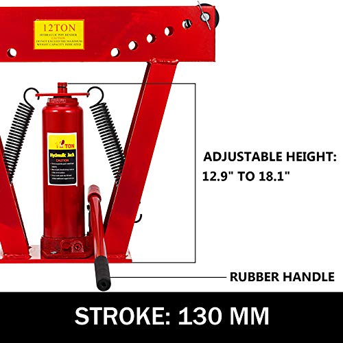 Happybuy 12 Ton Exhaust Tubing Bender 1/2 Inch Square Hydraulic Hand Pump Tubing Bender Stroke 130mm Pipe Bending Tool within 90-180 Degree Steel Pipe Bender with 6 Dies