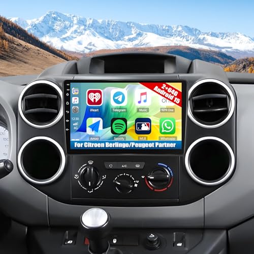 Autoradio Android 15 pour Berlingo et Partner avec écran tactile 9 pouces et CarPlay sans fil