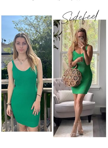 Image of Sidefeel Womens Fall Dresses V Neck Ribbed Knit Tank Mini Date Night Dress