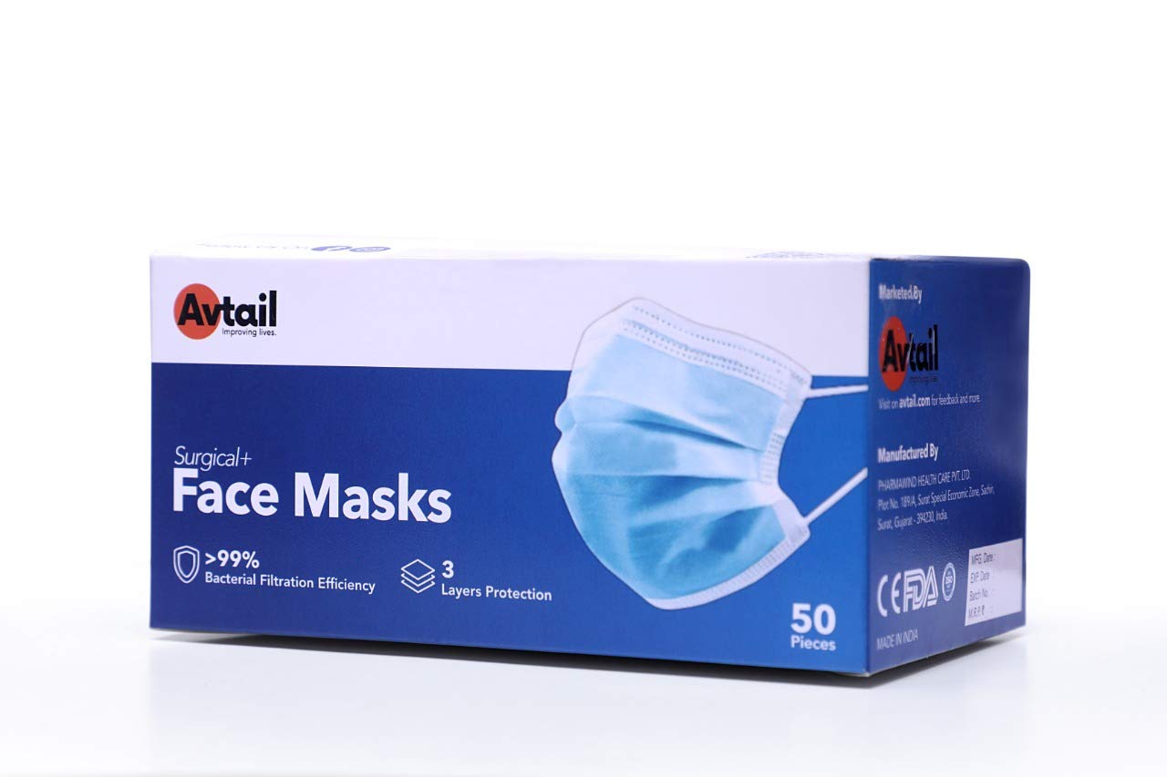 Avtail Face Masks 50 pieces surgical face mask for Protection & Safety | 3 Ply Filtration System to Prevent Dust and Air Pollution Comfortable Ear Loop (B08MYMZ7H1) Amazon Price History, Amazon Price Tracker