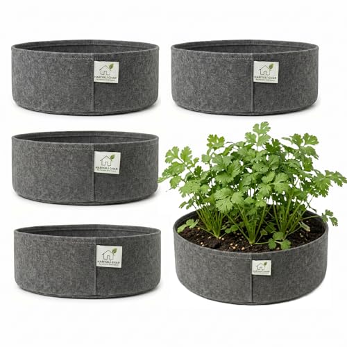 Image of 400 GSM Geo Fabric Round Grow Bags 18x6 Inch, Dark Grey Planting Bags for Terrace and Kitchen Gardening Pack of 5