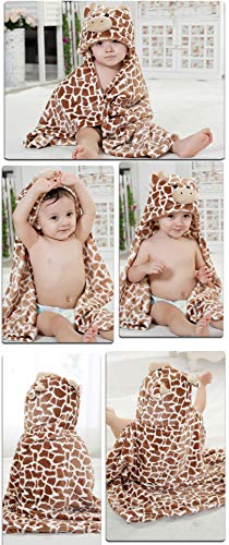 Image of TONWHAR 0-4 Years Toddlers' And Kids' Boys Girls Animal Face Hooded Blanket Baby's Bathrobe,Plush After Bath Blanket (Cow)