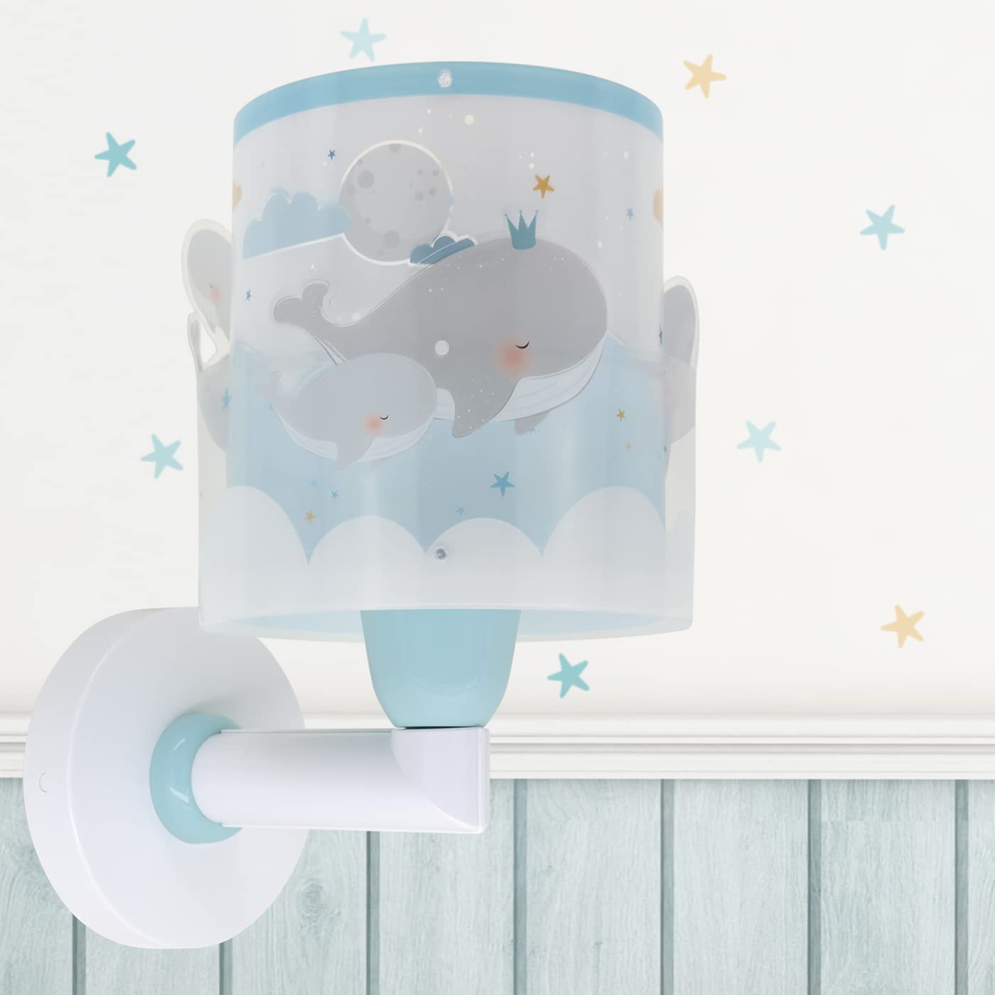 Dalber Lámpara aplique de pared infantil Ballenas Azul animales, 15W, 61179T