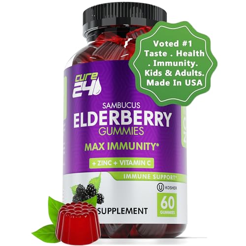 Sambucus Elderberry Gummies for Adults & Kids, Black Elderberry Vitamin C and Zinc Supplements, Triple Immune Support Supplement, 60 Chews, Made in USA