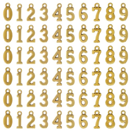 HONBAY 100 ciondoli a forma di numero 0 ~ 9, numeri arabi da 0 a 9, ciondoli in lega per portachiavi, orecchini, bracciali, collane, gioielli e artigianato fai da te, Small, Lega, Nessuna pietra