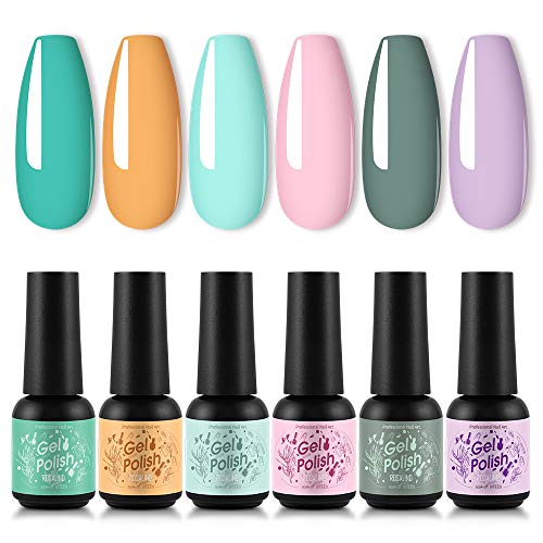 ROSALIND 6pcs Gel Nail Polish Green Orange Pink,Nail Art Design Set Need UV LED DIY at Home