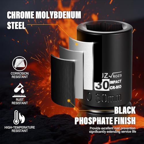 Image of 1 Inch Drive 30mm Deep Metric Impact Socket,CR-MO,6 Point Radius Corner Design,Square Chamfered Opening,Axle Nut Impact Grade Socket for Easy Removal