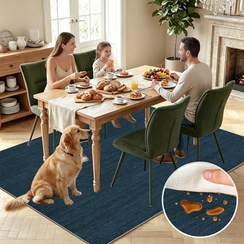 Tapis de salon bleu moderne 200 x 270 cm lavable et antidérapant - 4