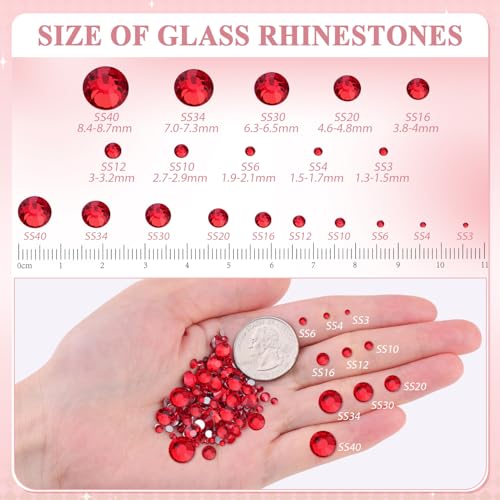 Image of 3000PCS SS8 /2.5mm Crystal Glass Rhinestones for Bedazzling (Red /Siam) | Flatback Rhinestones for Crafting DIY Nail Art Makeup Decoration, Gems Diomand Charms for Tumbler Shoes Clothing Mug