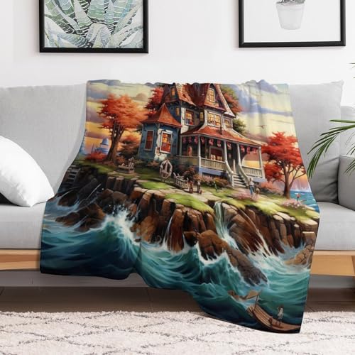 Manta de franela para sofá de 100x130 cm con diseño 3D de cabaña 3