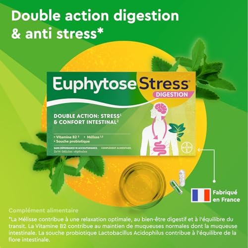 Euphytose Digestion & Anti Stress Double Action Complément Alimentaire Adulte - Probiotique Flore Intestinale & Détox Ma