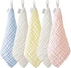 Angel Smile 6-Ply Gauze Baby Handkerchiefs, Cotton 100%, with Loops, Soft, Quick-Drying, Pastel Colors, 9.8 x 9.8 inches (25 x 25 cm), Set of 5 for Nursery Preparation