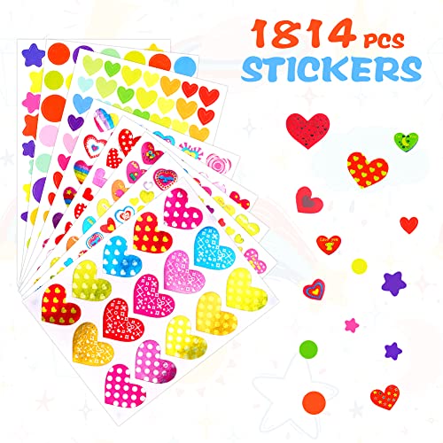 OSDUE 1814 PCS Star Stickers for Kids, 27 Sheets Assorted Coloured Stars Mini Teacher Reward Stickers Scrapbook Stars for Arts Crafts, Heart and Star Papeterie Stickers - Gifts for Christmas Decor