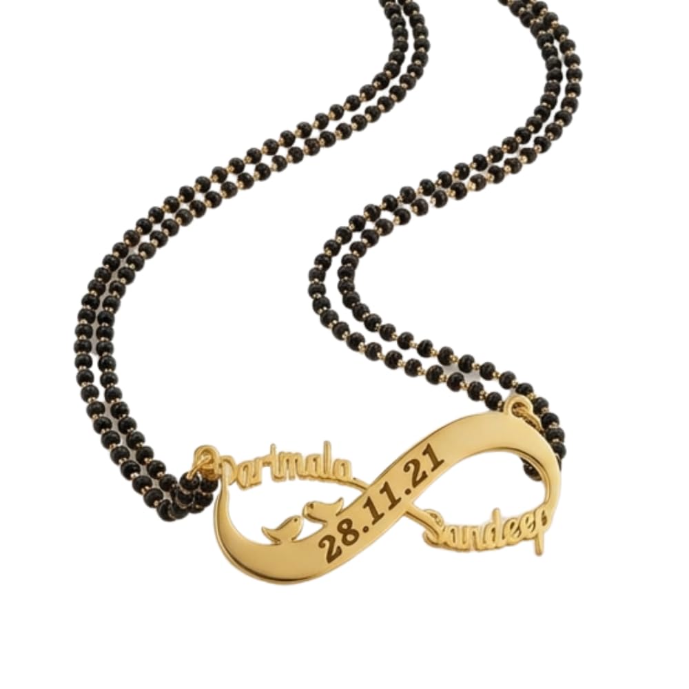 Personalized Couple Name Mangalsutra with Infinity Design | Custom Couple Name Mangalsutra Necklace for Women | Gold Plated Personalized Jewelry | Wedding Anniversary present for Wife