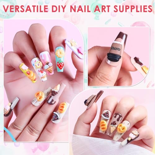 Image of MAYCREATE 3D Cartoon Nail Charms 12-Style Kawaii Sweetly Stylish Nail Art Charms Diy Art Supplies Craft,With Storage Box, Multicolor