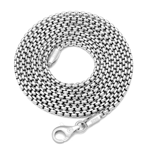 VENICEBEE&reg; Sterling Silver Chain Solid 925 Necklace Venetian Box Link 24' inches / 2.1mm + Velvet...