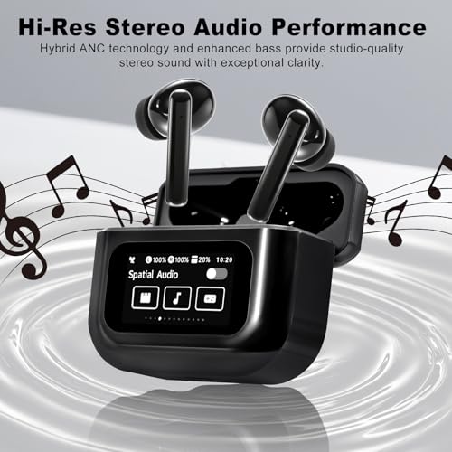 Image of Wireless Earbuds, Bluetooth 5.4 Ear Buds with Touch Screen, ANC /ENC Noise Cancelling Earbuds with Charging Case, IPX7 Waterproof, 6 EQ Modes, 40H Playtime Stereo Sound Earphones for iOS Android(Black)
