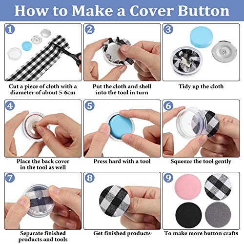 200 Sets Cover Buttons Kit With Tools Buttons To Cover Self Cover Buttons With Wire Backs Diy Fabric Cloth Cover Buttons (Size 60/ 1.5 Inch) #TOP2