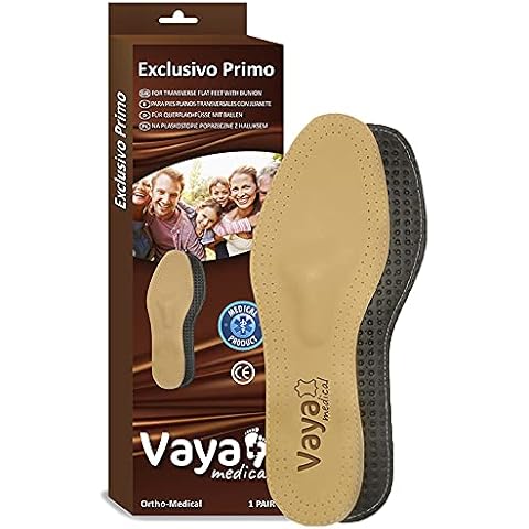Vaya Excl. Primo - Premium Sheepskin Orthotic Insole - Flat Feet / Fallen Arches Support, Full Orthopedic shoe Inner Sole; Metatarsalgia, Hallux Rigidus & Foot Pain - Comfortable Leather (Men & Women) Cover