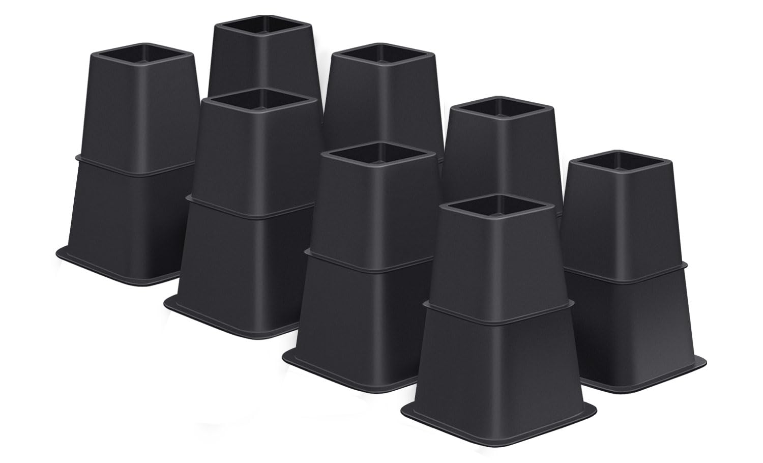 bed risers 8 inch heavy duty,elevation in heights 3, 5, 8 inch?adjustable furniture risers for chair table and desk legs lifting (8 pack, black)