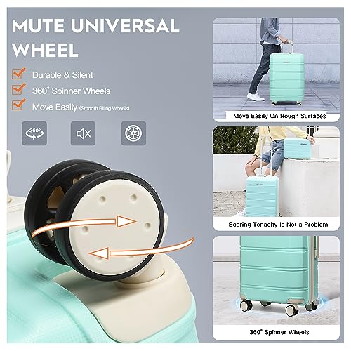 Joyway Luggage 5 Piece Sets， Lightweight Rolling Hardside Travel Suitcase with TSA Lock，Carry On Checked with Spinner Wheels for Women Light Green - Thumbnail 4