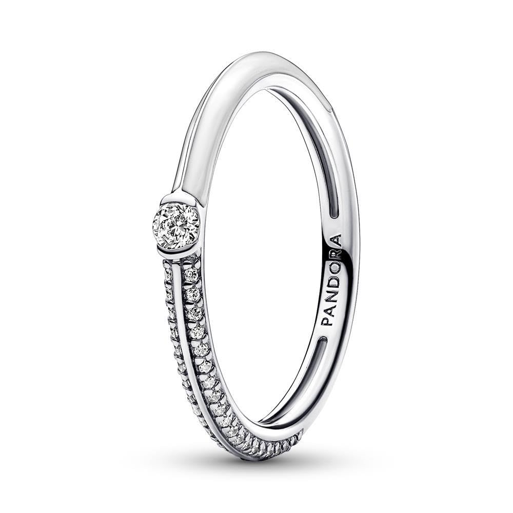 Pandora ME Pavé & White Sterling silver ring with white enamel and clear cubic zirconia, 60