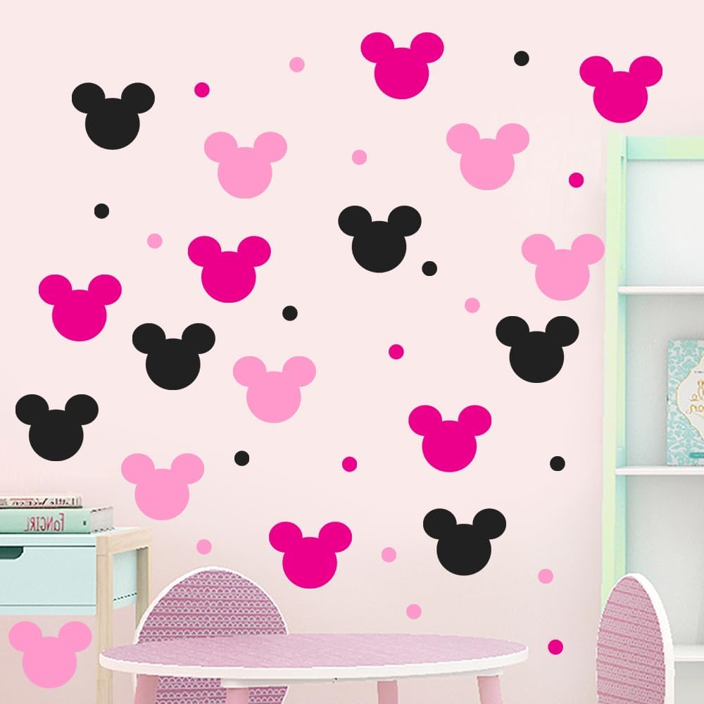 Cute Mouse Wall Decals Children's Cartoon Bedroom Background Wall Decoration Self-Adhesive PVC Pink Mouse Wall Stickers for Girls Pink, Black, Rose - Image 2