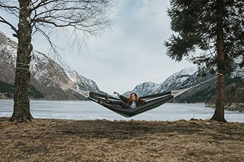 AMAZONAS XXL komfortowy hamak Paradiso srebrny ręcznie wykonany w Brazylii, 250 cm x 175 cm do 200 kg, w szaro-białe paski