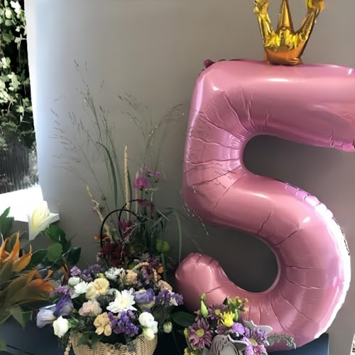 Image of Pastel Pink Crown Number 7 Balloon, 40 Inch Light Pink Number 0-9 Set for Women 70th Birthday, Foil Self Inflating Large Balloons for Girls 7th Birtyday Party Decor Anniversary Graduation for Supplies