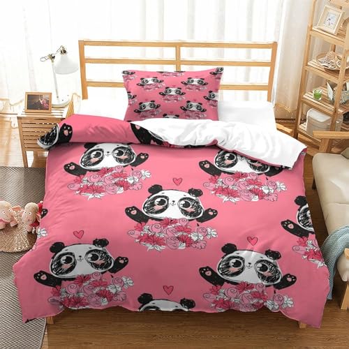 Parure de lit panda 3D anti-plis en microfibre douce avec fermeture