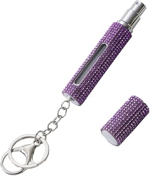 Rhinestone Empty Perfume Spray Bottle with Keychain, 5ML Portable Travel Refillable Perfume Atomizer Bottle, Crystal Cosmetic Perfume Bottle, Mini Pocket Essential Oil Container Purple