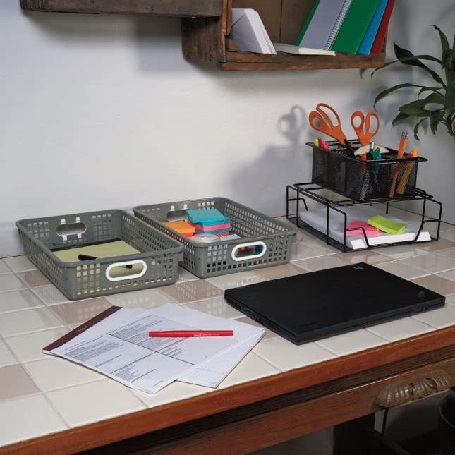 Miniatura 4 de Really Good Stuff 6 cestas de almacenamiento de papel de escritorio de plástico para el aula o el hogar, cesta de malla de plástico de 14 x 10