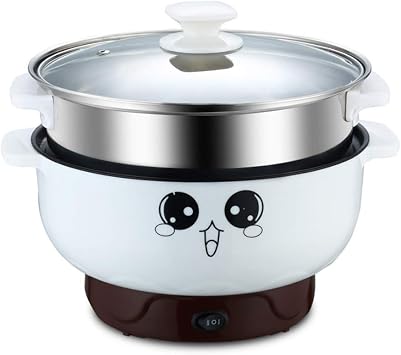 Electric Skillet 4-in-1 Multifunctional Electric Cooker Skillet Grill Pot for Cooking Rice Hotpot Soup Steam Eggs Fried Noodles Small Kitchen Cooker Non-Stick 2.3L with Steamer
