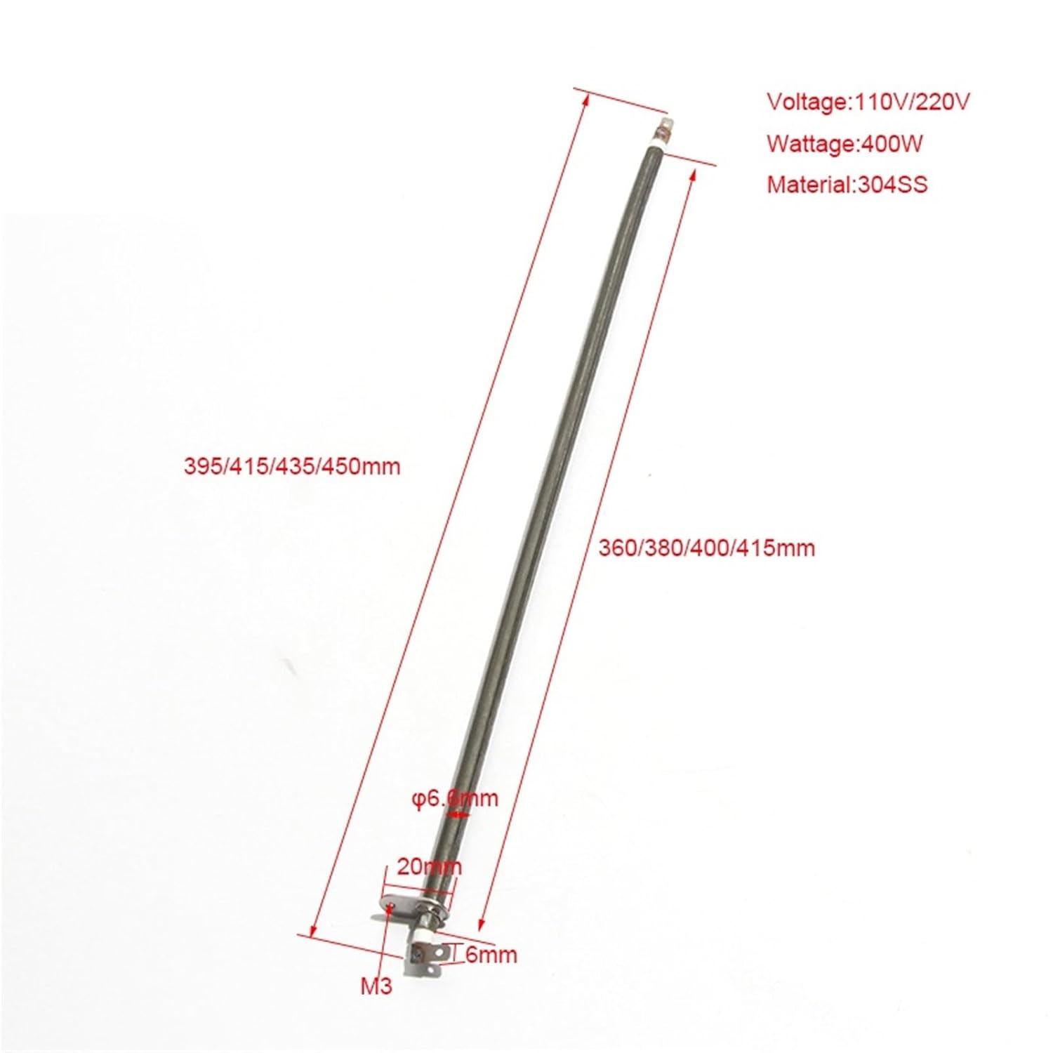 1pcs 400W 110V/220V Green 304SS Heating Element Tube 6.6mm*395/415/435/450mm Round Sheet 6mm for Electric Oven