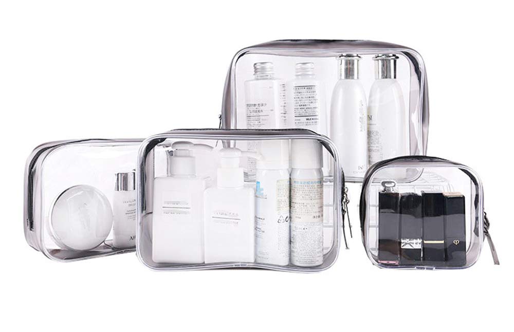 DEZEMIN Transparent Clear Plastic Toiletry Bags Makeup Pouch 4 Sizes for Various Things