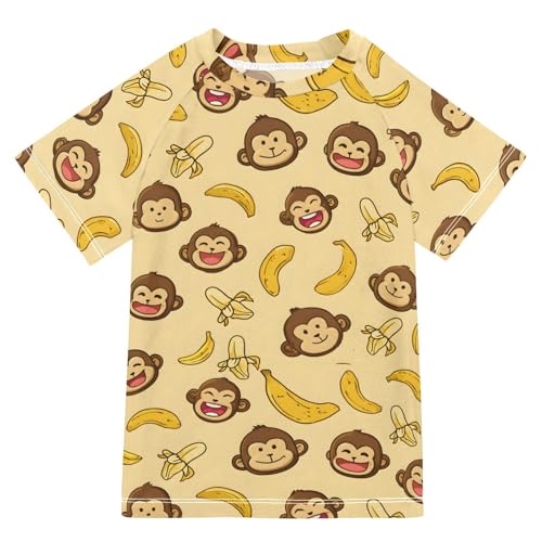 ALAZA Kids Rash Guard Boys Toddler Swim Shirts Short Sleeve Monkey Lovely UPF 50+ 3T