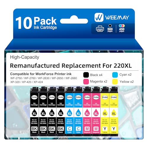 Weemay Remanufactured Replacement for Epson 220XL Ink Cartridges Combo Pack