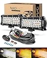 NAOEVO 7 Inch Light Bar, 240W 24,000LM Offroad Fog/Driving Lights LED Pods with 2 Leads Wiring Harness, Spot Flood Combo LED Work Lights for Truck Boat UTV ATV, 2-Pack (White/Amber/White&Amber)