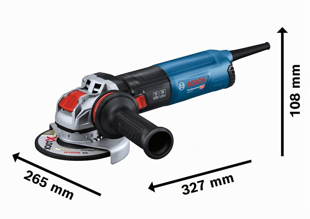 Bosch PRO Winkelschleifer GWX 14-125 S mit X-LOCK (Scheiben-Ø: 125mm, Leistung 1400 Watt, inkl.Zusatzhandgriff, Schutzhaube, Trennschutzhaube)