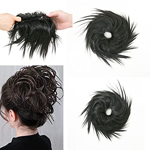 Bingsing Short Hair Messy Bun Hair Piece For Women Elegant Messy Bun Scrunchie Hair Extensions For Short Hair Women's Fake Hair Bun Extension Ponytail Hairpieces Cute Hair Updos (Natural black #1B)