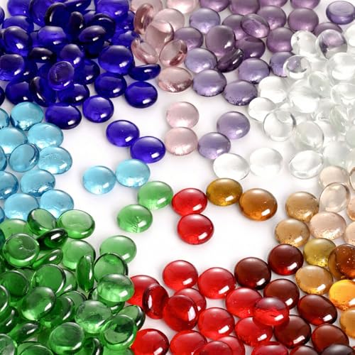 FUTUREPLUSX 5 LB Flat Glass Beads 500PCS Assorted Colors Gems for Vase