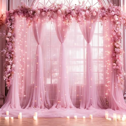 Cortina de tul rosa 30x10ft con luces para fondo fotográfico miniatura 1