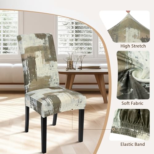 Image of SearchI Dining Room Chair Covers Set of 4, Stretch Printed Floral Parsons Chair Slipcovers Removable Washable Kitchen Chair Protector Cover for Dining Room, Hotel, Ceremony (Brown Abstract Pattern)