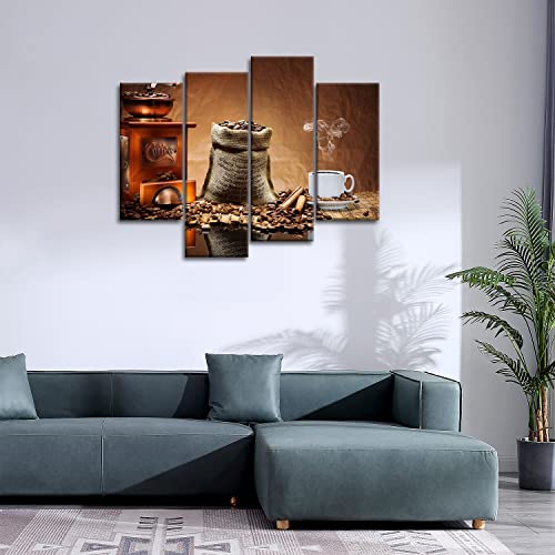 So Crazy Art- Coffee Wall Art Kitchen Decor Brown Coffee Beans And Cup Plate In The Cafe Canvas Pictures Artwork 4 Panel Food Painting Prints For Home Living Dining Room #TOP2