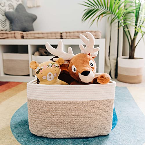 Organihaus Toy Storage Bins 3-Pack | Cotton Rope Basket For Storage | Woven Baskets For Storage | Decorative Baskets For Storage | Cotton Rope Storage Baskets | Towel Basket For Bathroom - Light Honey #TOP3