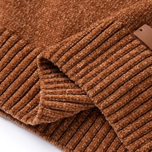 Image of Simple&Opulence Women's Chenille Sweater Crewneck Long Sleeve Pullover Ribbed Cuff Hem Round Neck Jumper Tops