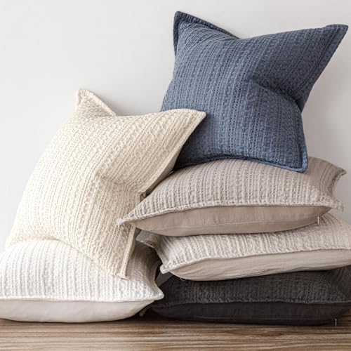 Image of Foindtower Set of 2 Decorative Cotton Waffle Weave Throw Pillow Covers Euro Shams Cushion Covers Accent European Pillowcase for Bed Couch Sofa Bedroom Living Room Home Decor 20x20 Inch Blue